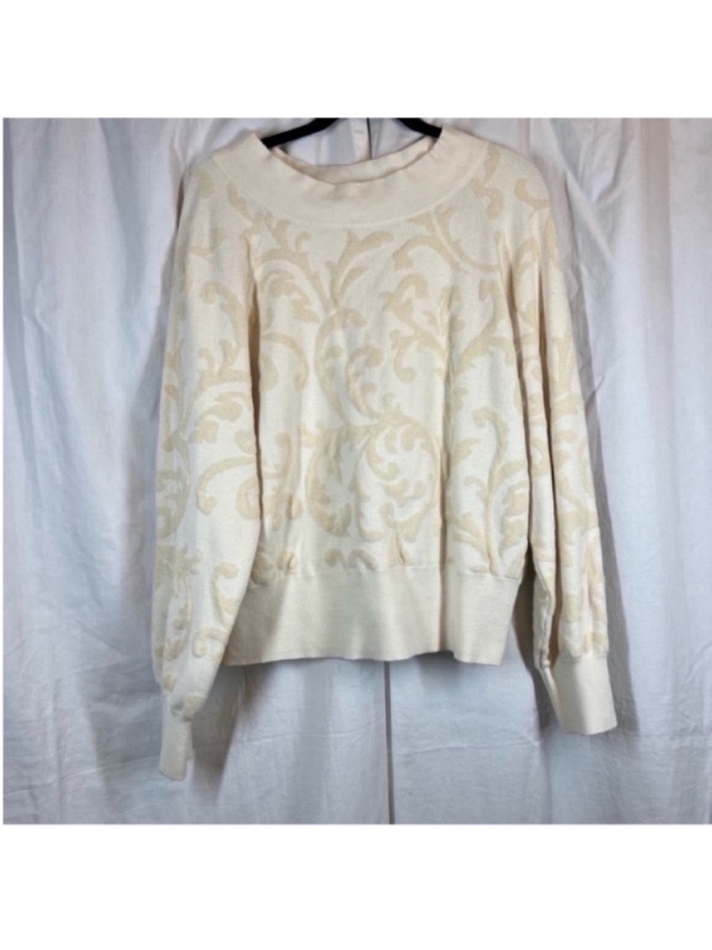 Anthropologie textured Cream Jacquard Mock Neck Pullover Sweater